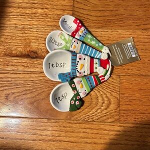 Pier 1 Imports Set Of 4 Ceramic Snowman Holiday Christmas Measuring Spoons NWT